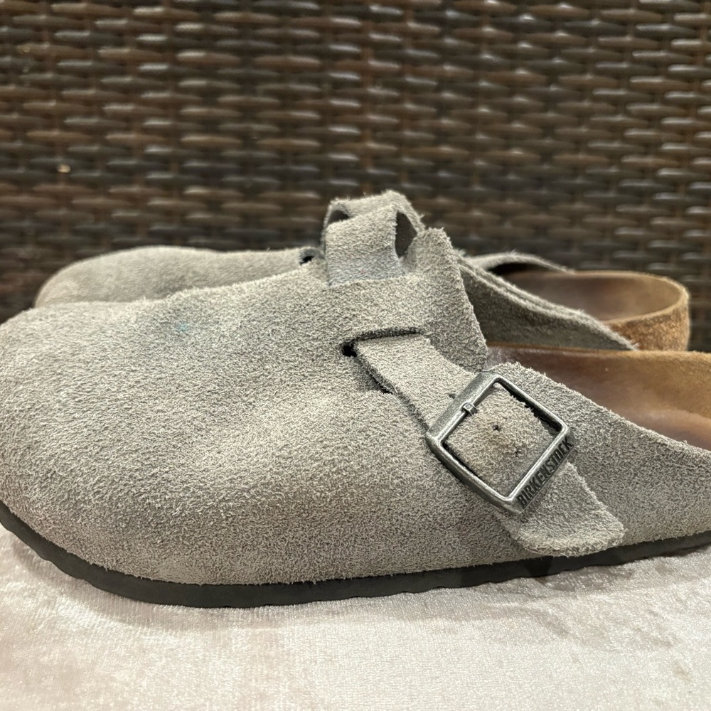 Birkenstock Boston Soft Footbed Suede Leather Clogs Grey - Picture 2 of 5